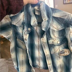 Plaid Button-Up Shirt with Patch